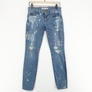 J Brand Skinny Jeans Womens 25 Blue Distressed Low Rise Paint Splatter